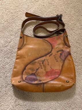 Velez hobo bag colorful hand-painted floral panel on the front